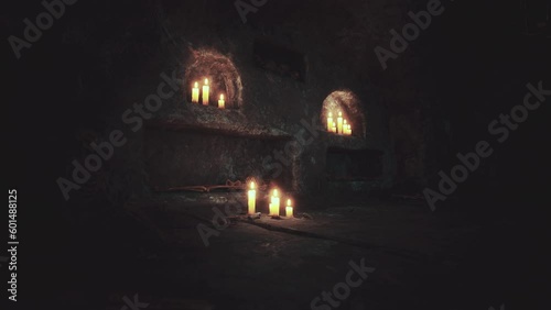 old dark catacombs with candles
