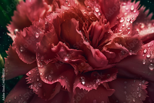 A red peony flower with water droplets on it