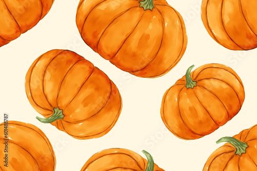 Watercolor ripe pumpkin seamless pattern vector illustration, seamless pattern background