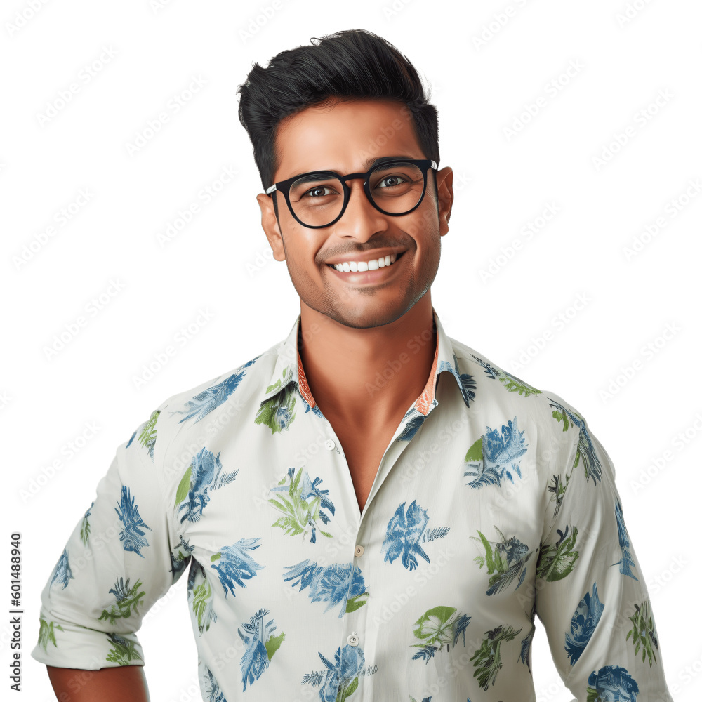 Portrait of a handsome, young indian man wearing eyeglasses and shirt. Isolated on transparent background. No background. Portrait of a handsome, young indian man wearing eyeglasses and shirt. Isolated on transparent background. No background.