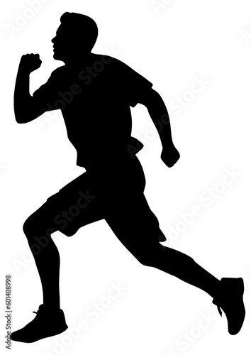 Silhouette of a man running to the left