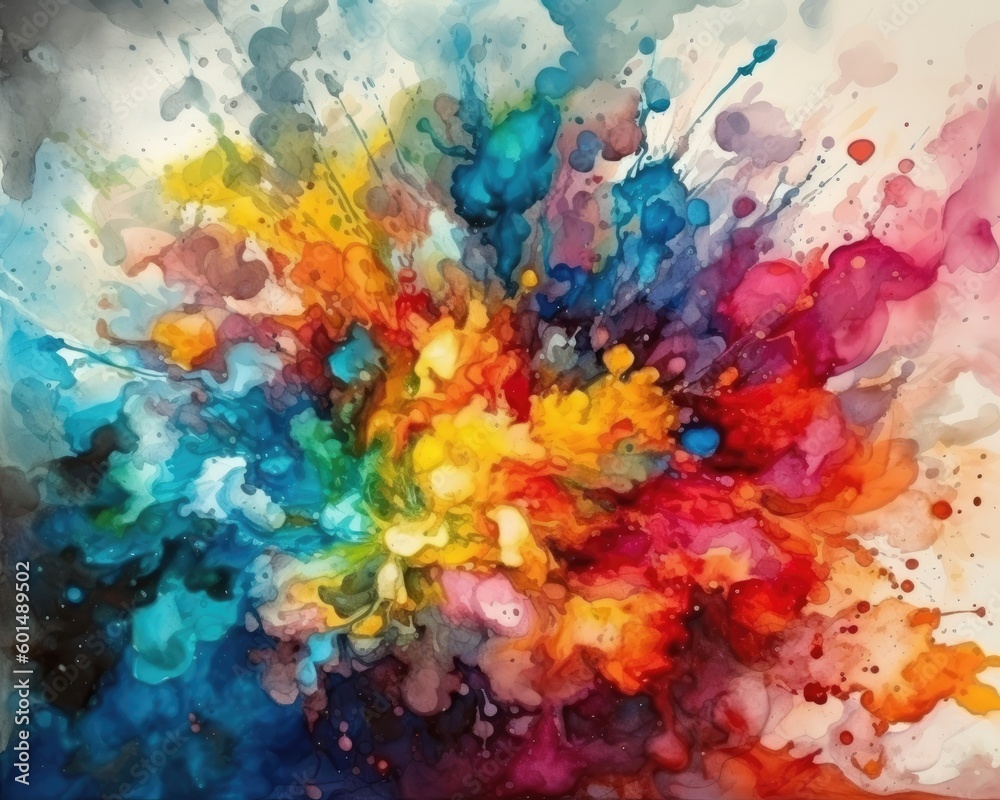 The artist's creative inspiration resulted in a beautiful explosion of blended watercolor colors. (Generative AI)