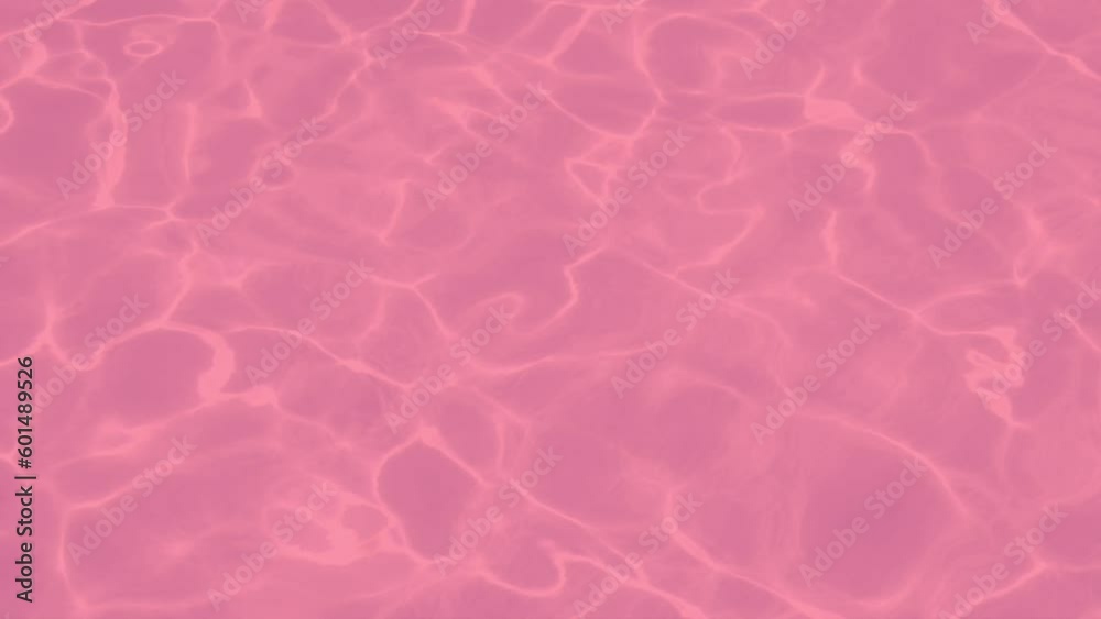 Pink Rose Clear Water Surface in Sunlight in Ocean Sea Outdoor Swimming Pool in Sunny Day. Beautiful Pink Abstract Background from Texture of Water in Sunbeams, Waves, Ripples.