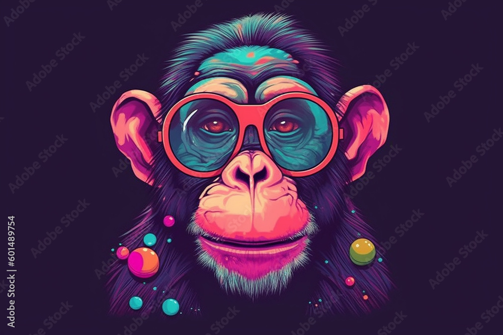 Portrait of a funny monkey with rainbow glasses