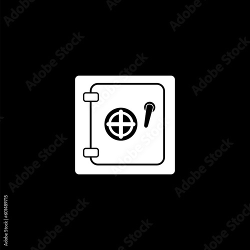 Simple illustration of Bank teller money safe icon isolated on black background 