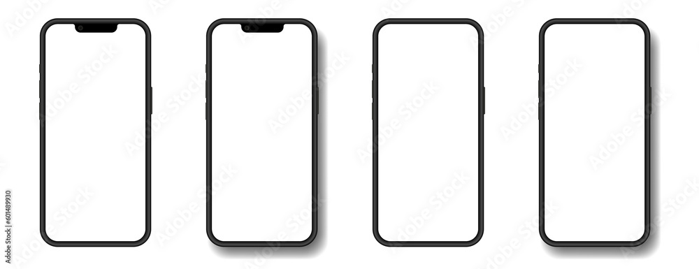Mockup of a phone screen. Social media promotion. Advertising on a smartphone display. Device front view. 3D mobile phone with shadow. Cell phone - obrazy, fototapety, plakaty 