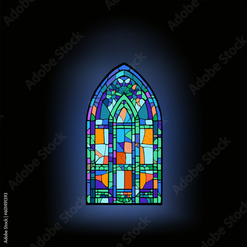 Catholic or Christian decorations.Church panes decorated with colored mosaic glass in different shapes.Beautiful collection of vitreous paint windows with an abstract