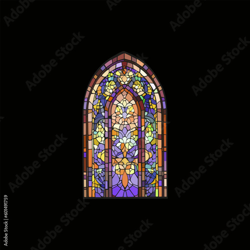Catholic or Christian decorations.Church panes decorated with colored mosaic glass in different shapes.Beautiful collection of vitreous paint windows with an abstract