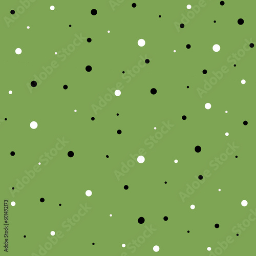 Abstract background with circles. Cute design template. Green pattern with black and white dots