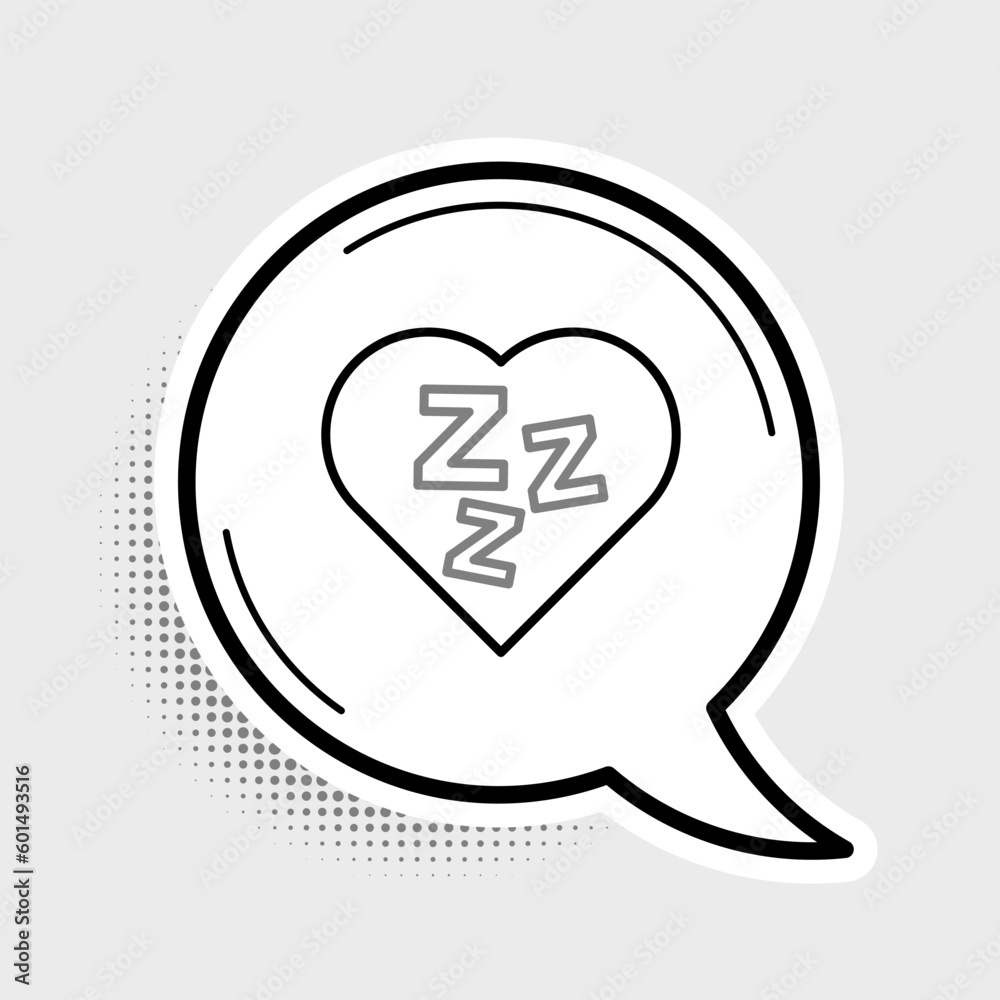 Line Sleepy icon isolated on grey background. Sleepy zzz black talk bubble. Colorful outline concept. Vector Line Sleepy icon isolated on grey background. Sleepy zzz black talk bubble. Colorful outline concept. Vector