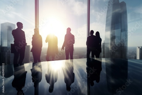 Group of business partners looking for the future. Business ambition and vision concept. Generative AI