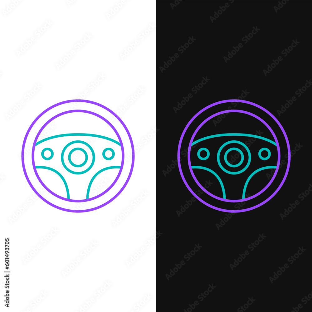 Line Steering wheel icon isolated on white and black background. Car wheel icon. Colorful outline concept. Vector Line Steering wheel icon isolated on white and black background. Car wheel icon. Colorful outline concept. Vector