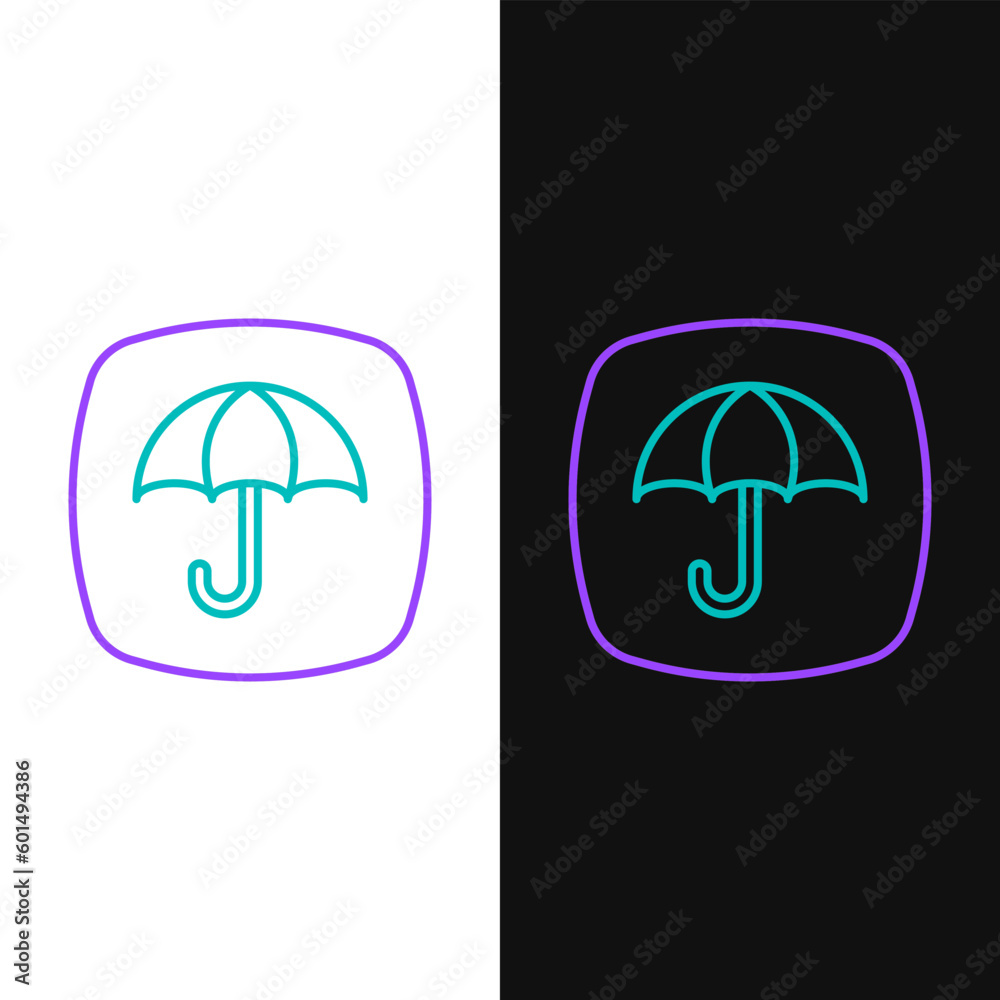 Line Delivery package with umbrella symbol icon isolated on white and black background. Parcel cardboard box with umbrella sign. Logistic and delivery. Colorful outline concept. Vector Line Delivery package with umbrella symbol icon isolated on white and black background. Parcel cardboard box with umbrella sign. Logistic and delivery. Colorful outline concept. Vector