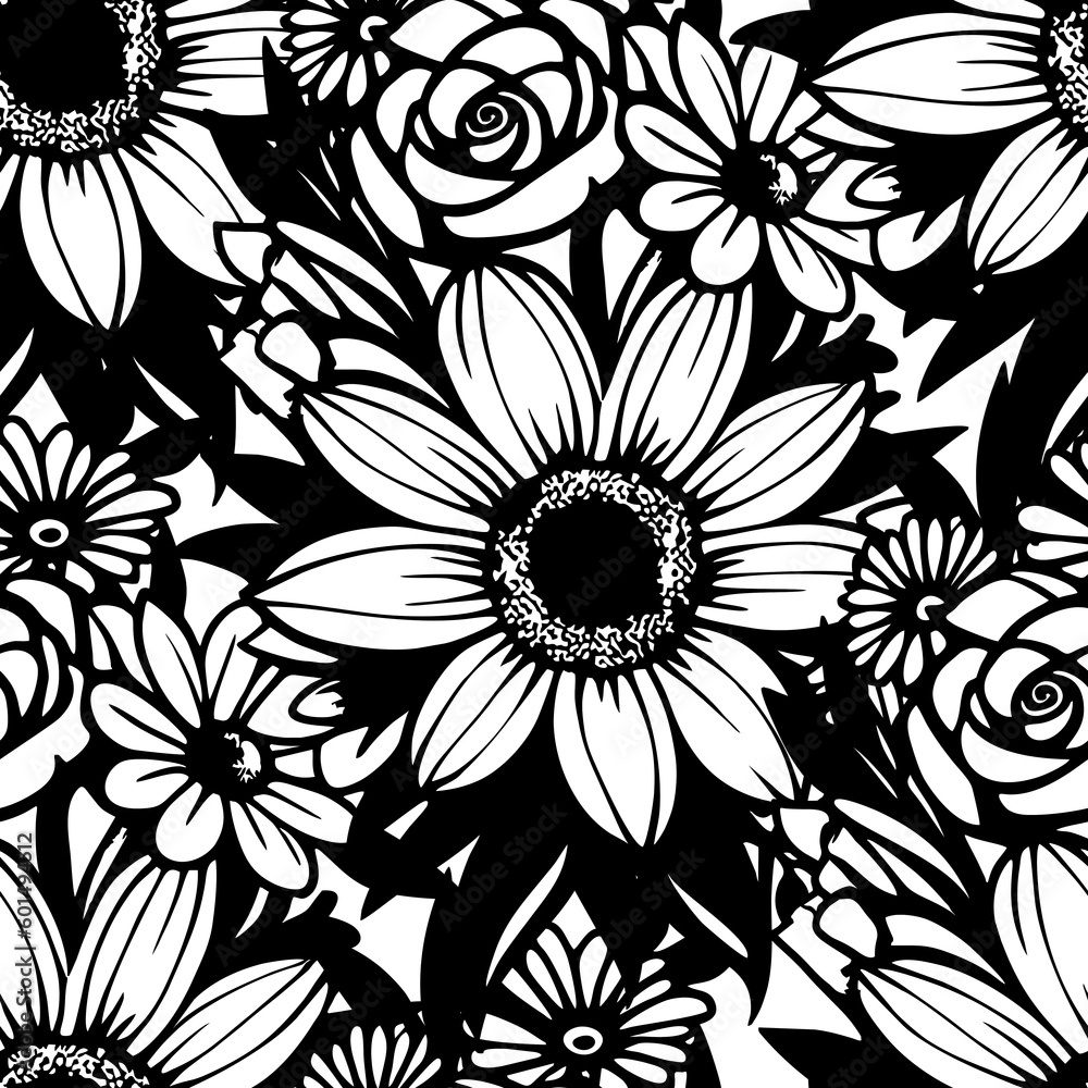 Fototapeta premium monochrome seamless abstract pattern of large flowers, texture, design