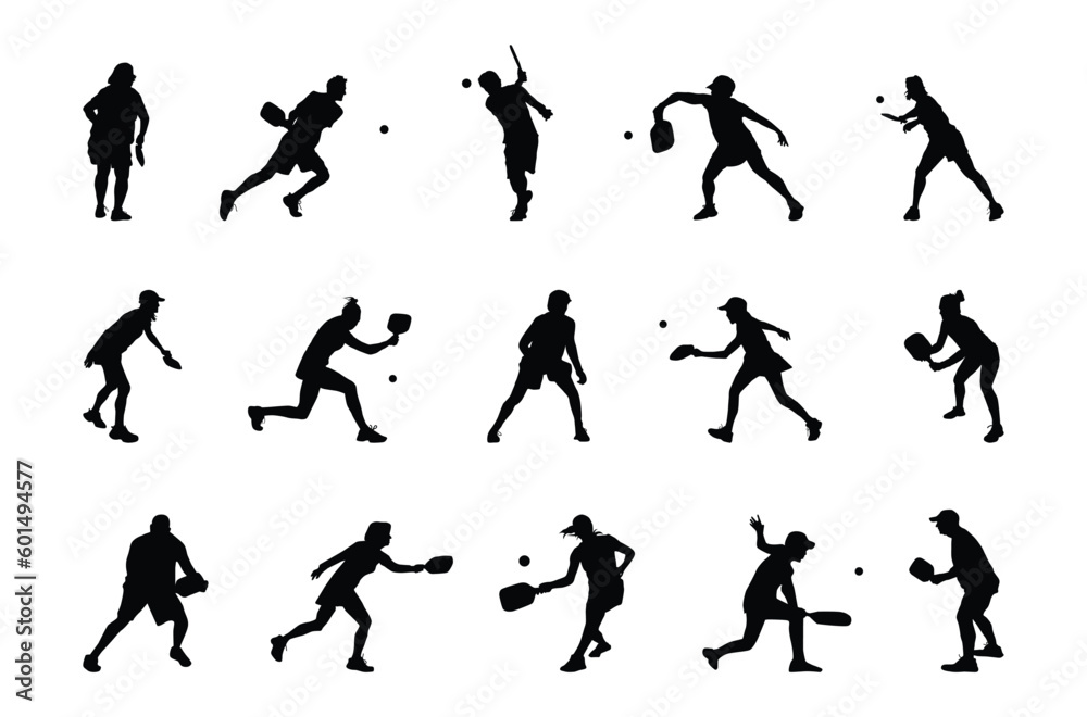 Pickleball player silhouettes