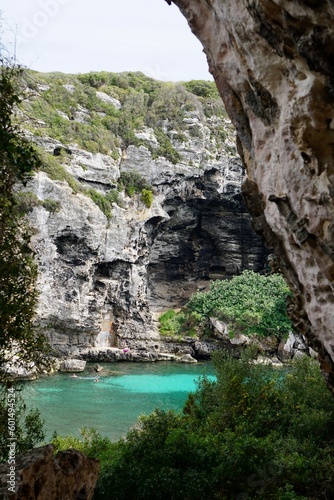 "Cales Coves" with rocks and blue water in Menorca