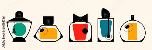 Beautiful perfume bottle
trendy perfume bottle set
women's perfume with different scents, flat style vector illustration, minimalism