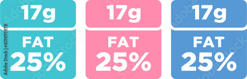 Labels calories ingredient information. Daily nutritional ingredient, calories label for your product, calories 35%, fat 25%, sugar 9% photo