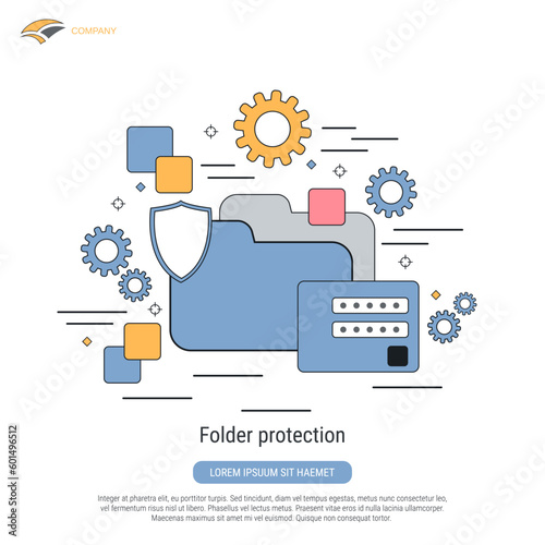 Folder protection, information security flat contour style vector concept illustration