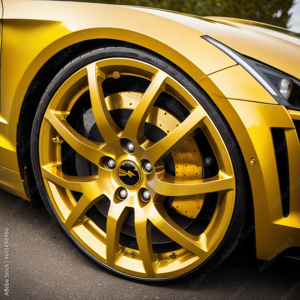 yellow sports car gold rim