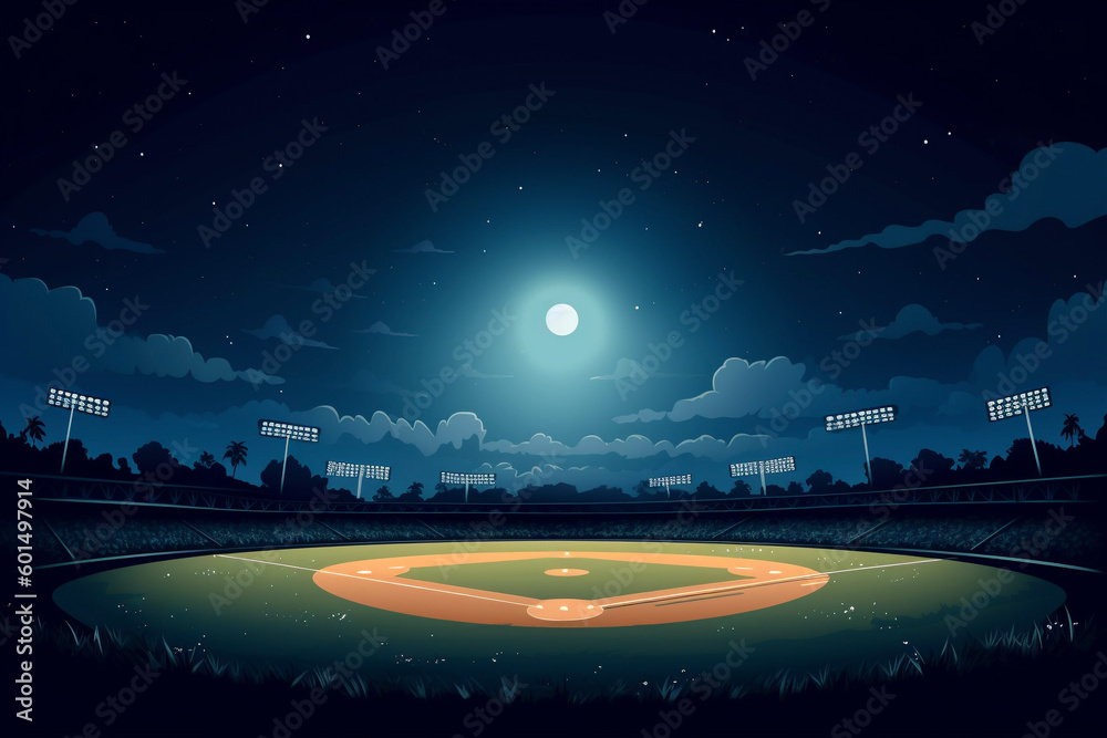 Baseball Field at Night Moon Lights Stars Space Generative AI Baseball Field at Night Moon Lights Stars Space Generative AI