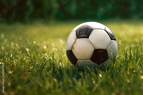 Generative AI.soccer ball on green grass outdoors © Stefano Pessina