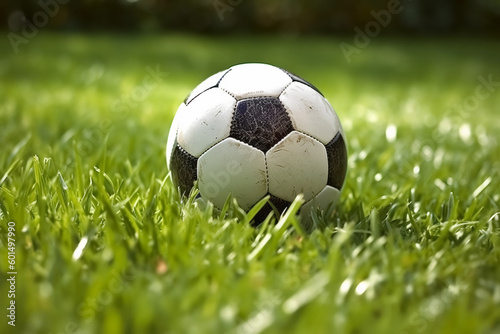 Generative AI.soccer ball on green grass outdoors © Stefano Pessina