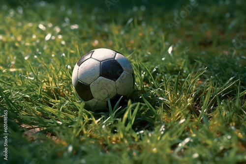 Generative AI.soccer ball on green grass outdoors