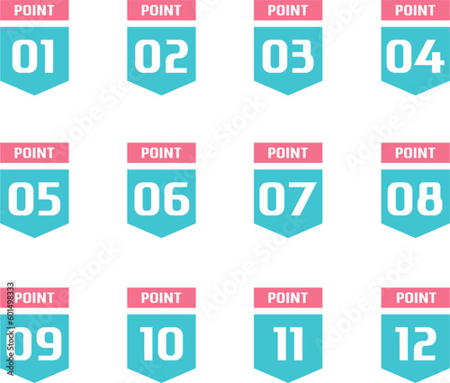 Number bullet point set vector icon, Number bullet point pop color vector © suci