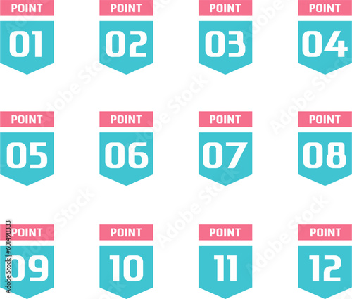 Number bullet point set vector icon, Number bullet point pop color vector