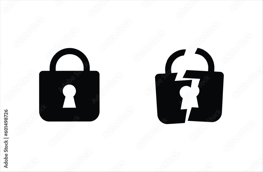 Whole and broken padlock. Security and privacy symbol Whole and broken padlock. Security and privacy symbol