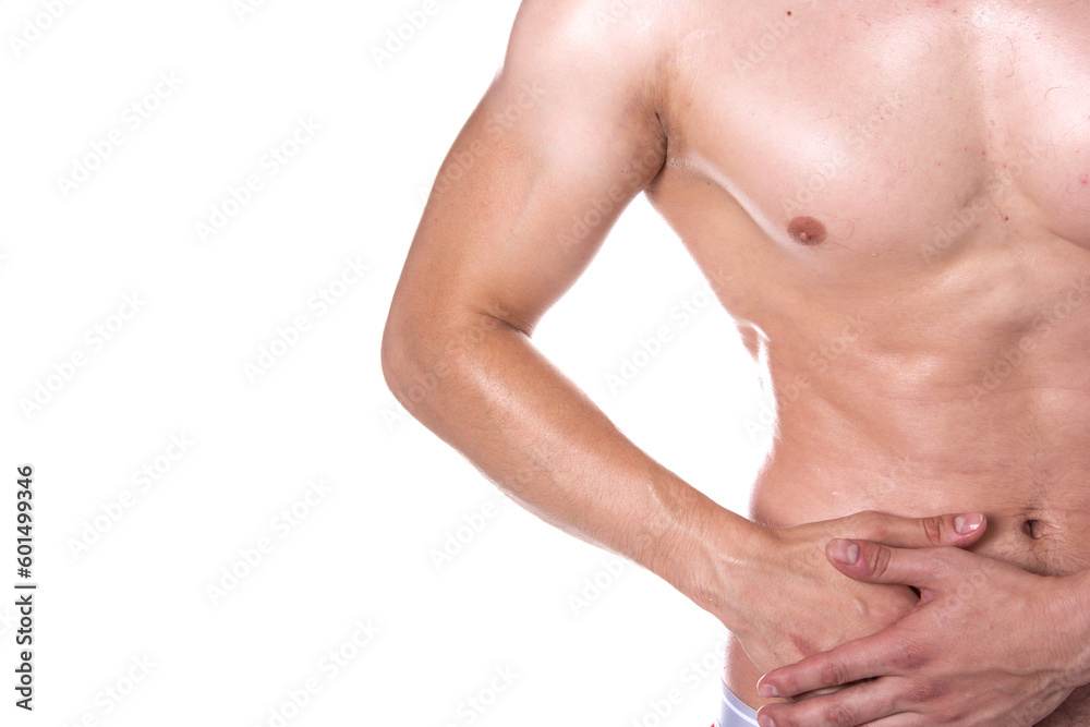 Obraz premium Health problems. Man and pain. White background. 