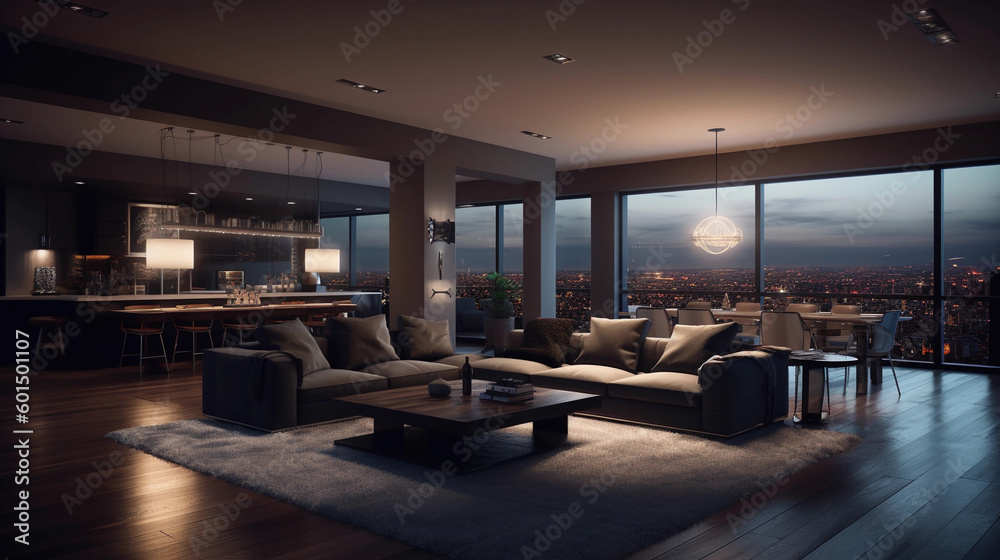 modern living room in evening
