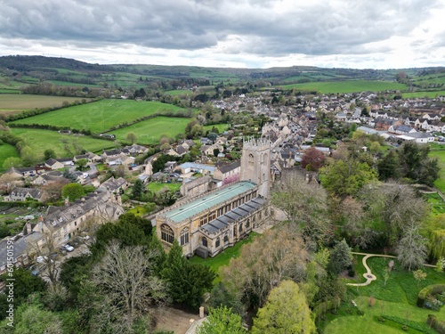 St Peter's Church Winchcombe  Gloucestershire,UK  aerial view in spring photo