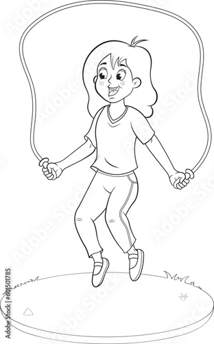 Niña saltando a la cuerda en actividad de educación física.