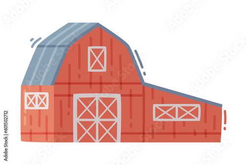 Timbered Red Barn or Granary for Crop Storage Vector Illustration