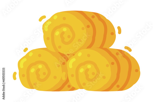 Pile of Rolled Dry Hay as Crop Harvesting Vector Illustration