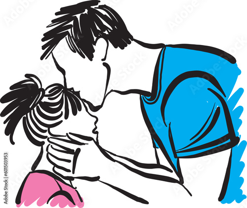father dad kissing front of little daughter love parent vector illustration
