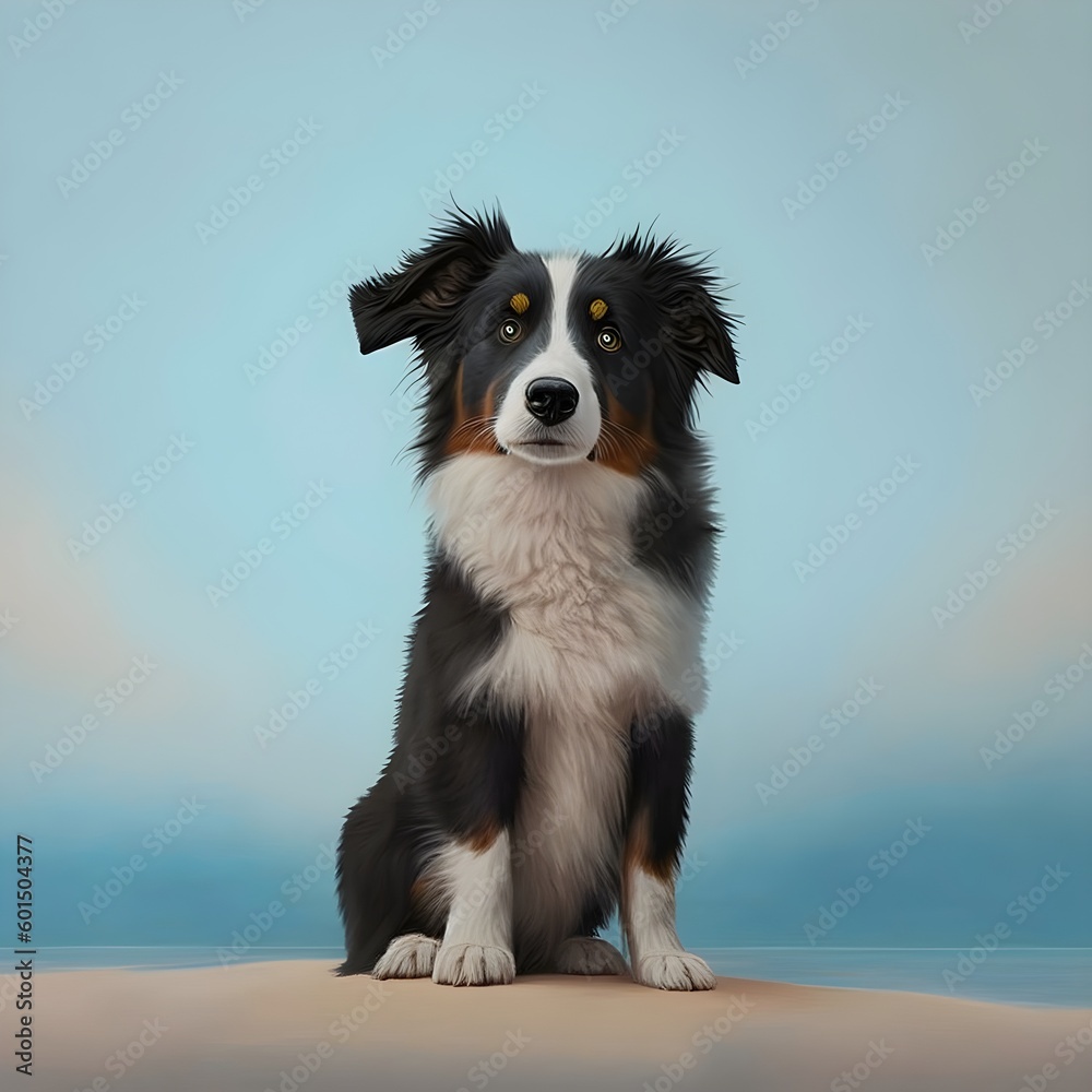 Illustration Portrait of a Australian Shepherd dog - generative ai