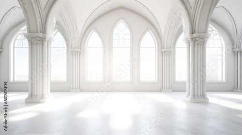White Spacious Marble Luxury Interior Room with Sunny Window. AI generative © fotoyou