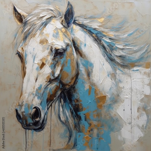White horse colorful artistic abstract impressionism oil painting style, ai generative