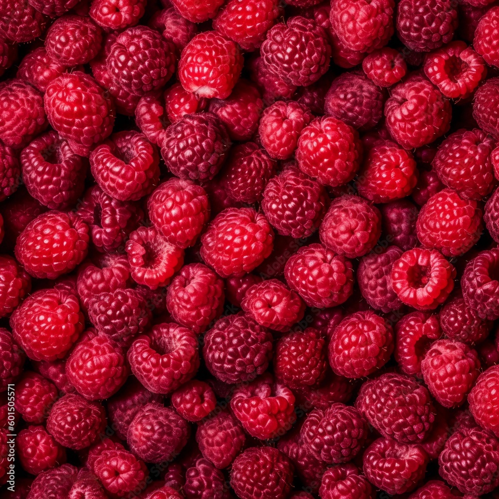 Macro shoot of raspberry. Fresh ripe berries. Generative AI