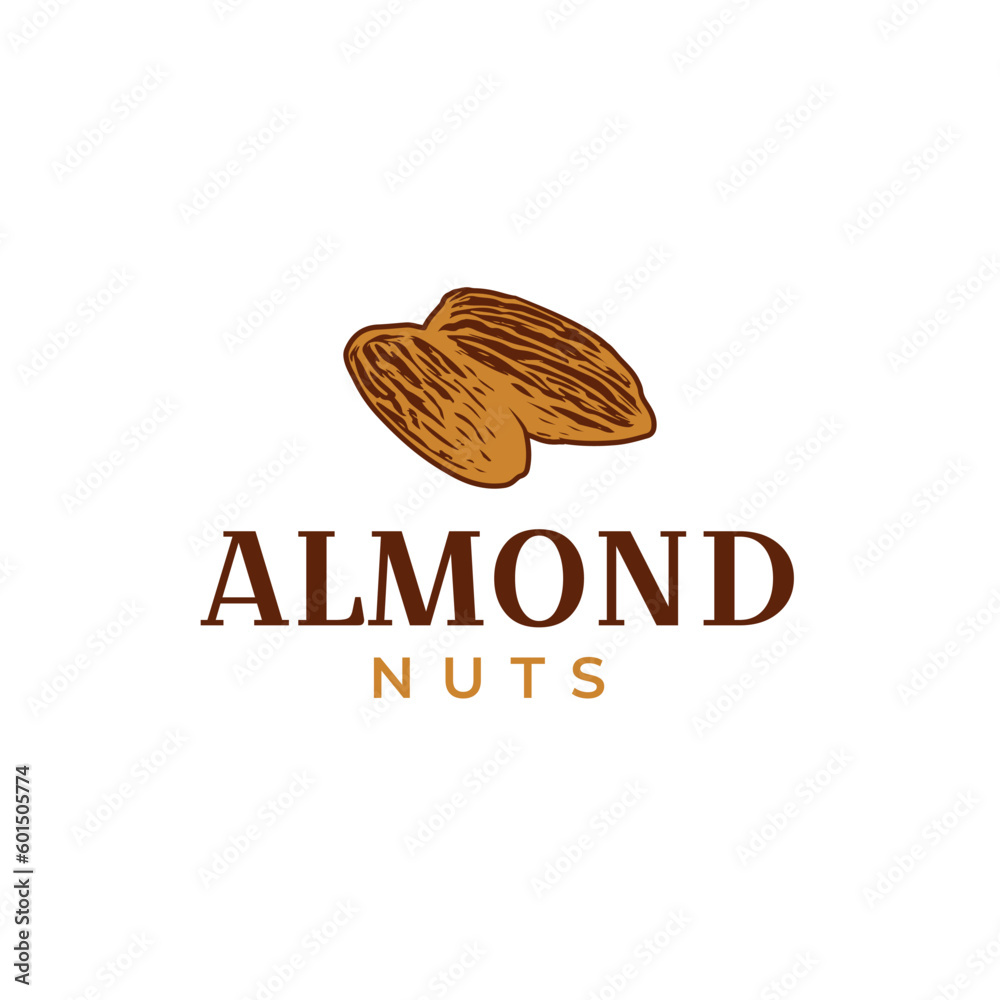 Creative almond nuts logo design hipster vintage vector illustration