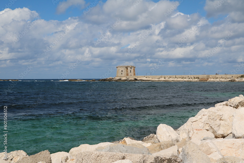 View to Ligny Tower in Trapani in Sicily at Mediterranean Sea, Italy