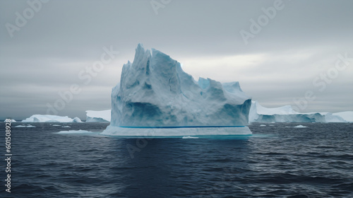 Frozen Giants: A Massive Iceberg Majestically Floating in an Arctic Sea, generative AI
