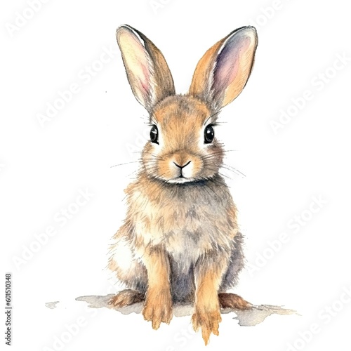 Baby Rabbit watercolor with ink outline on white background, high detailed (generative AI) © HandmadePictures