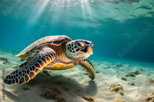 photo of Sea turtle in the Galapagos island. Tropical beach background underwater animal