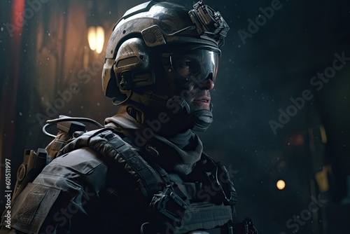 Duty Call: The Combat Equipment of a Modern Marine Counter-Strike Soldier. Generative AI.