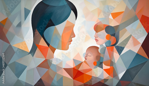 Happy Mother s Day background  Geometric abstract illustration of a Mother holding a baby  Moments of Love and Happiness in Mother s Day 2023