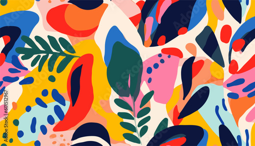 Modern exotic floral jungle pattern. Collage contemporary seamless pattern. Hand drawn cartoon style pattern.